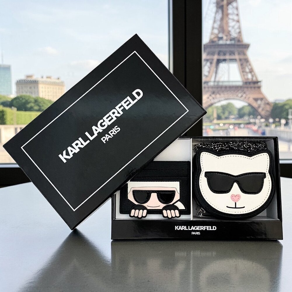 Karl Lagerfeld Paris Karl & Choupette 2pc Mini Cat Purse & Card Holder Gift Set